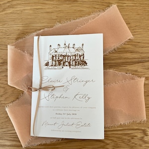 Rose Gold Chiffon Ribbon Hand Dyed Frayed Edges 1m Lengths for Wedding Bouquet, Invitations, Flat Lay Photos, Decor, Styling, Gift Wrapping