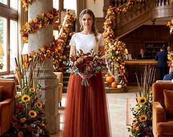 Auburn Tulle Maxi Skirt: A-Line Wedding Bridesmaid Skirt