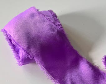 Luxury Violet Silk Ribbon: Handmade Frayed Edge, Ideal Wedding Invitations, Flat Lay, Craft