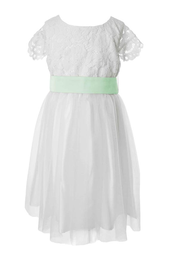mint green sash for dress Ivory/ Mint Satin & Tulle Dress w/ Sash