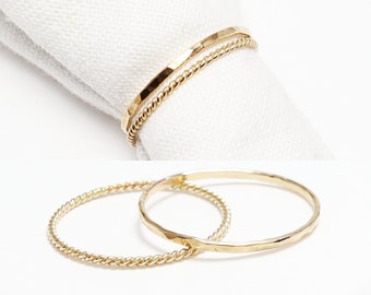 Super Thin Gold Ring Set Of 2, Gold Rings For Women, Twist, Hammered, Boho Ring, Thumb Ring, Dainty Ring, Delicate Ring, 14K Gold Filled