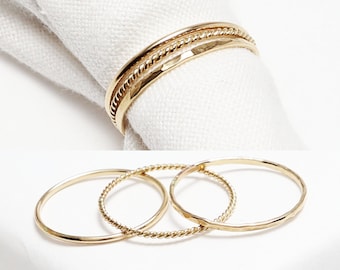 Super Dünner Strukturierter Goldring 3er-Set, Goldringe für Frauen, Gehämmerter Ring, Daumenring, Boho Ring, 14K Gold filled, minimalistischer Schmuck