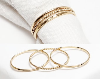 Super Thin Textured Gold Ring Set Of 3 Ring, Gold Rings For Women, Hammered Ring, Thumb Ring, Boho Ring, 14K Gold Filled, Minimalist Jewelry