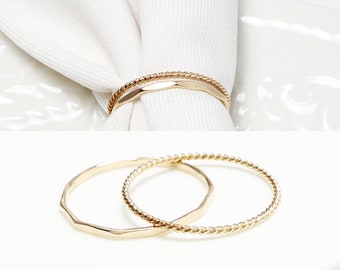 Super Thin Gold Ring Set Of 2, Gold Rings For Women, Faceted, Twist, Thumb Ring, Dainty 14K Gold Filled Stackable Ring, Jewelry Gift For Mom