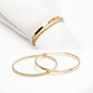 Super Thin Gold Ring Set Of 2, Gold Rings For Women, Twist, Hammered, Boho Ring, Thumb Ring, Dainty Ring, Delicate Ring, 14K Gold Filled