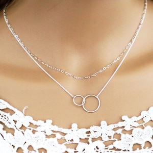 Double Circle Necklace, Infinity Ring Necklace, Promise Necklace Mom Gift Mother Daughter Dainty Necklace Silver Delicate Minimalist Jewelry