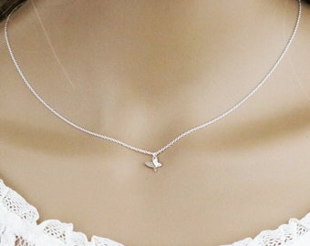 Butterfly Necklace, 6 mm Pendant Drop Silver Necklace, Tiny, Dainty Necklace, Delicate, Layering, Minimalist Jewelry Gift For Sisters, Bff