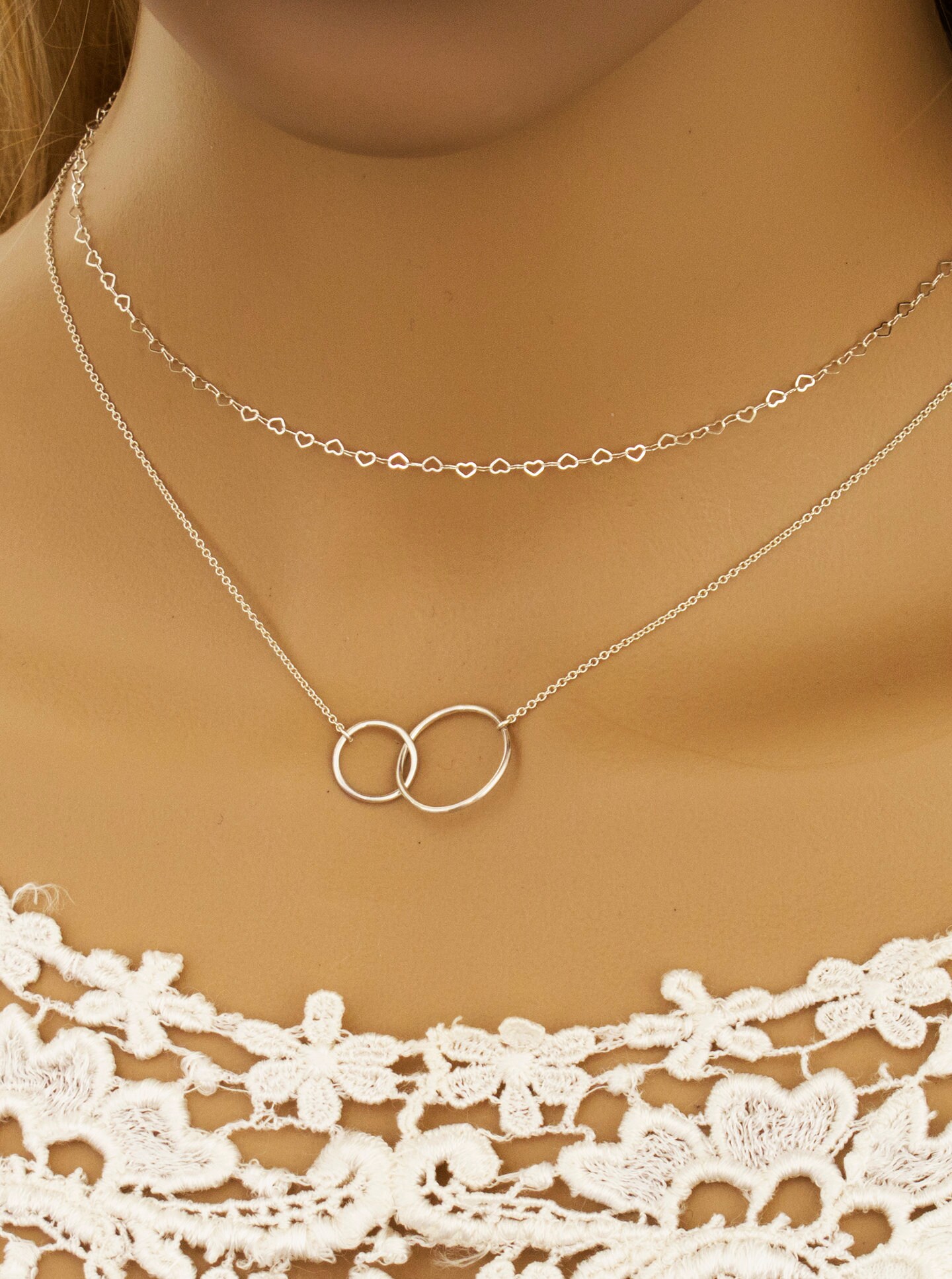 ネックレス・ペンダント LAZY DAWN double rings necklace Double Circle Necklace, Infinity Ring Necklace, Promise