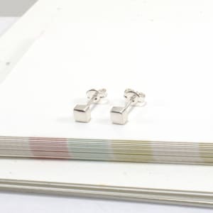 Square Stud Earrings, Silver Square Earrings, Tiny Stud Earrings, Dainty Studs, Minimalist Earrings, 3D Cute Jewelry Gifts For Her Under 30