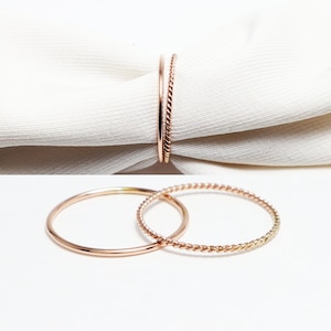 Super Thin Rose Gold Ring Set Of 2, Thumb Rings For Women, Twist, Boho Ring, Dainty Minimalist Delicate 14K Rose Gold Filled Stacking Ring