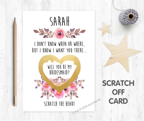 bridesmaid scratch card will you be my maid of honour I don't know when I don't know where but I know I want you there bridesmaid proposal