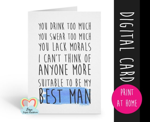 PRINTABLE best man card, will you be my best man printable, funny best man card, best man proposal printable, digital download