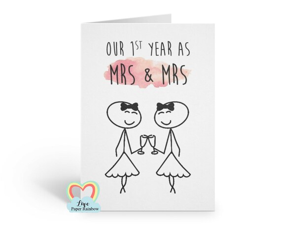 our first year as mrs and mrs, 1st wedding anniversary card, first wedding anniversary card, 1 year anniverary, lesbian anniversary card