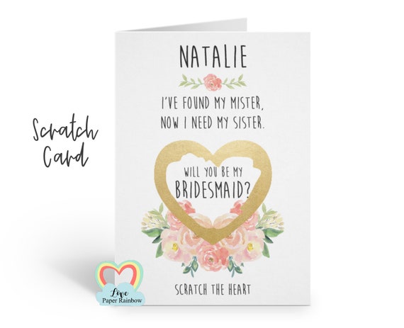 will you be my bridesmaid scratch card, will you be my maid of honour scratch card, I've found my mister, bridesmaid proposal, floral