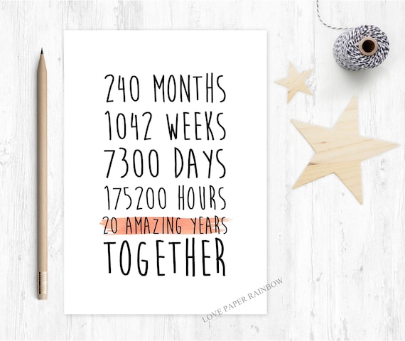 20th anniversary card, 20th wedding anniversary card, 20 amazing years, 20 years together, valentines card, gay anniversary card