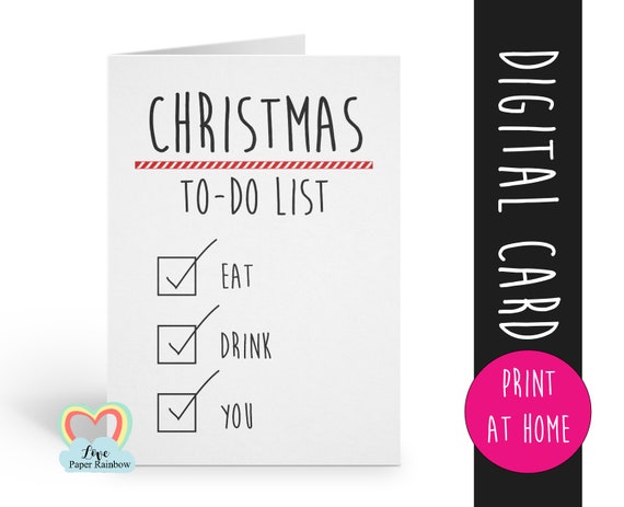 PRINTABLE funny christmas card, christmas to do list card, naughty christmas card, boyfriend christmas card, girlfriend christmas card