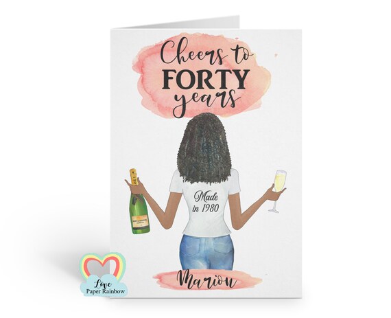 personalised 40th birthday card, cheers to 40 years, custom portrait, 40 years, custom birthday card, made in 1980, custom portrait