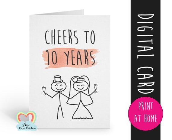 10th anniversary card printable cheers to 10 years instant download anniversary card 10 years together digital card printable 10 anniversary