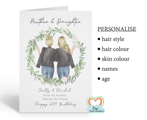 mum 60th birthday card, personalised mum birthday card, mother and daughter birthday card, mother birthday card, floral mum birthday card