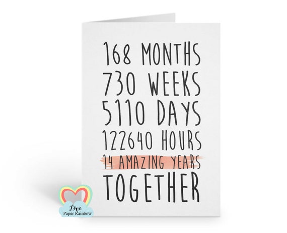 14th anniversary card, 14th wedding anniversary card, 14 amazing years, 14 years together, gay anniversary card, valentines card, romantic