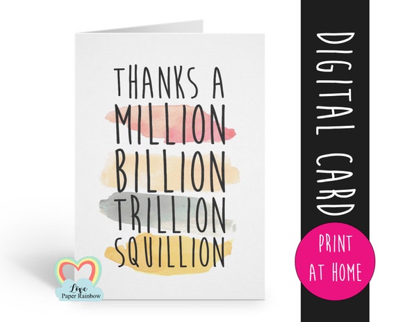 thanks a million, thank you card, funny thank you card, thanks card, funny thanks card, thankyou card