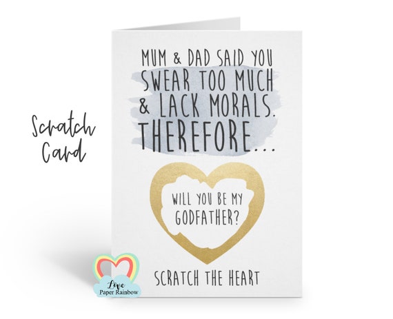 funny godmother card, godmother scratch card, godfather scratch card, you swear too much, will you be my godparents, rude godmother card