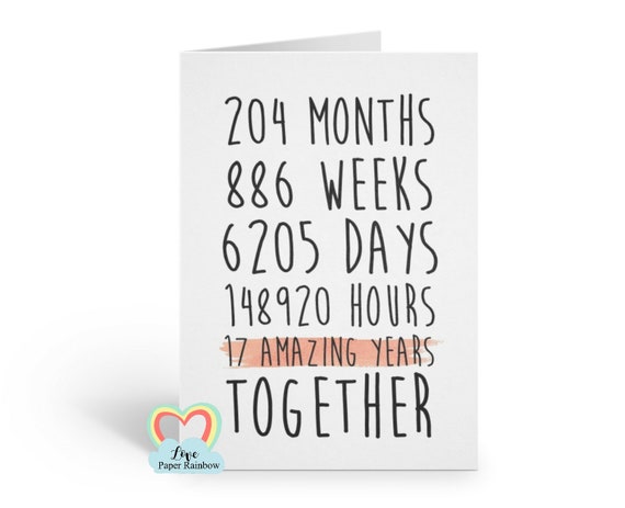 17th Anniversary Card 17th Wedding Anniversary Card 17 Etsy