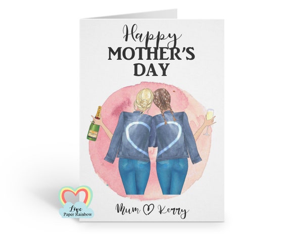 personalised mother's day card portrait custom hairstyles mum and daughter card love paper rainbow