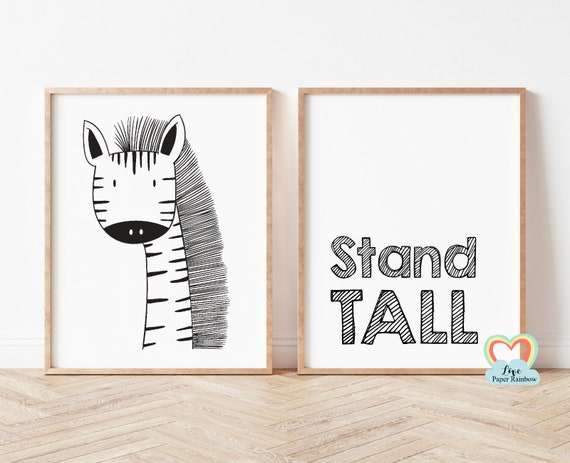 stand tall nursery print, giraffe nursery print, black and white nursery prints, nursery quote, baby boy gift, zoo theme nursery