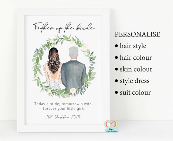 father of the bride print, father of the bride gift, personalised father of the bride wedding gift, today a wife tomorrow a bride