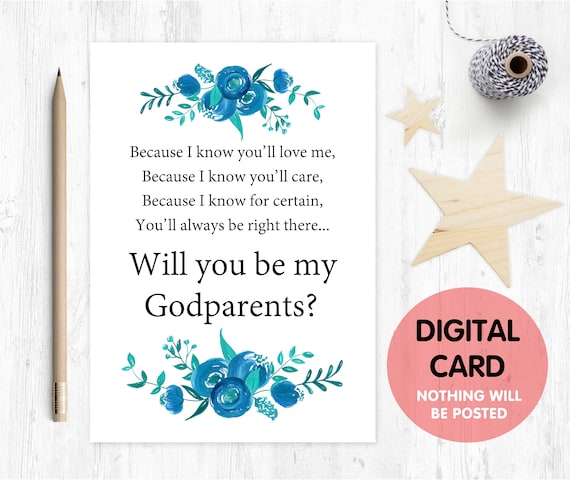 printable godparents card will you be my godparents floral printable godparents proposal because I know you'll love me godparents poem
