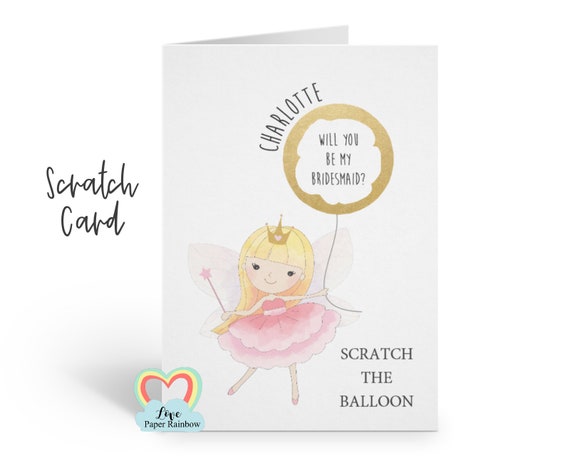 will you be my bridesmaid scratch card will you be my flower girl proposal cute junior bridesmaid card scratch and reveal pink fairy