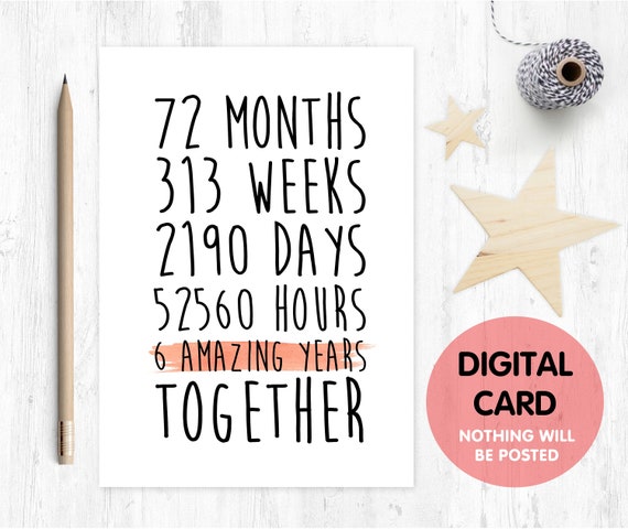 PRINTABLE 6th anniversary card, 6th wedding anniversary card, 6 years together, 6 amazing years, gay anniversary card, lesbian anniversary