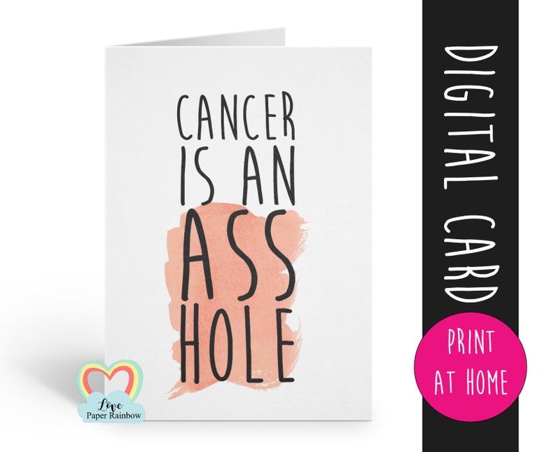 printable cancer card cancer card cancer is an asshole cancer support encouragement card, chemotherapy card funny cancer card