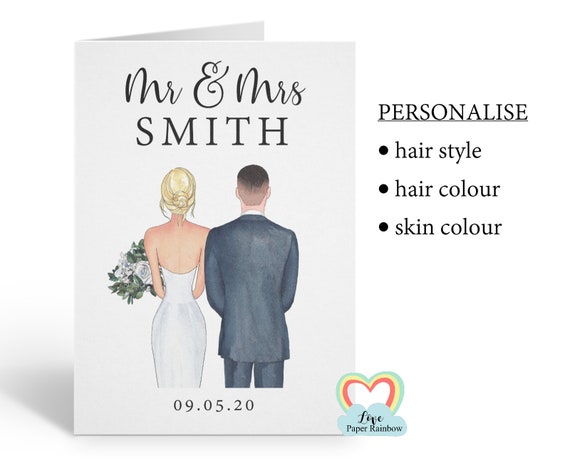 personalised wedding card, personalised anniversary card, mr and mrs card, personalised mr and mrs card, wedding portrait card