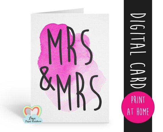 PRINTABLE lesbian wedding card mrs and mrs card lesbian anniversary card LBGT card lesbian valentines card lesbian engagement card
