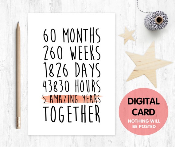 PRINTABLE 5th anniversary card, 5th wedding anniversary card, 5 years together, 5 amazing years, gay anniversary card, valentines card