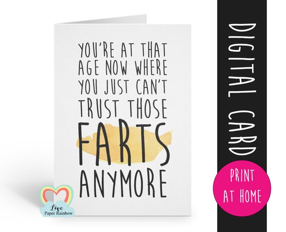 PRINTABLE birthday card funny birthday card digital download fart birthday card printable birthday card instant download