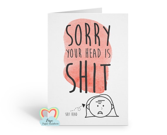 migraine card funny get well soon card headache brain tumour operation sorry your head is shit surgery love paper rainbow