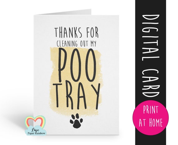 card from the cat printable cat mom dad thank you instant download thanks for cleaning out my poo tray cat sitter printable card funny