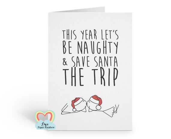 naughty christmas card, rude girlfriend christmas card, rude boyfriend christmas card, this year let's be naughty, naughty list,