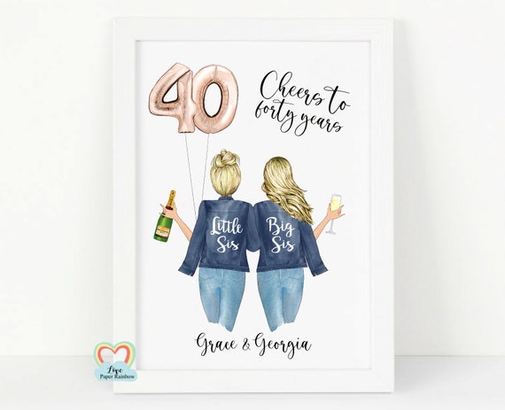 sister 40th birthday print, personalised 40th birthday gift, sister 40th birthday gift, big sis little sis, sister birthday print