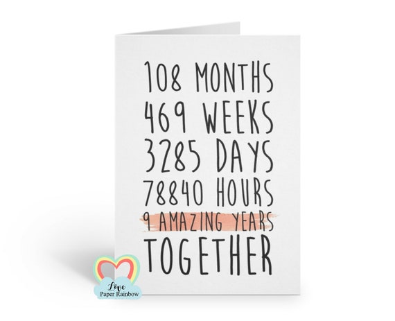 9th anniversary card, 9th wedding anniversary card, 9 years together, 9 amazing years, valentines card, gay anniversary card, boyfriend card