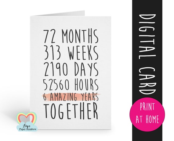 PRINTABLE 6th anniversary card 6th wedding anniversary card | Etsy