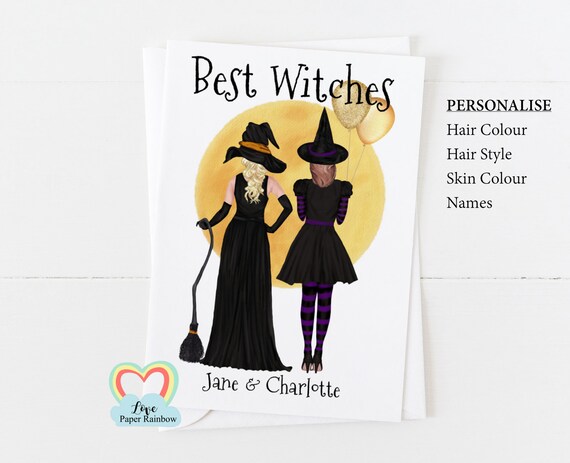 best friend halloween card, personalised halloween card, best witches, witch birthday card, friends halloween card, halloween birthday card
