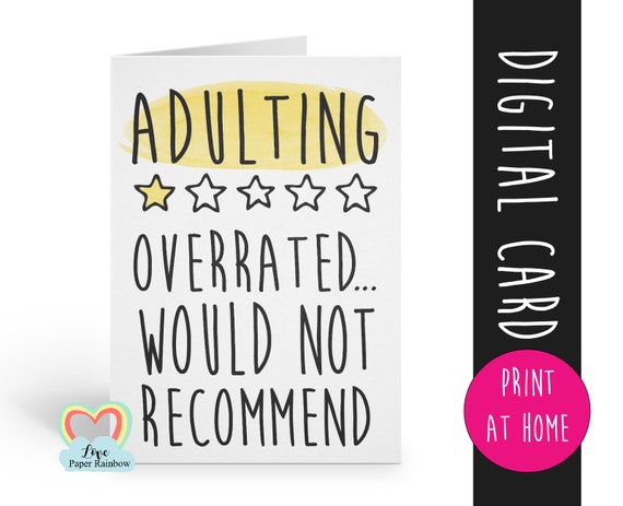 adulting, diy birthday card, printable birthday cards, digital birthday card, 18th birthday card printable, 21st birthday card printable,