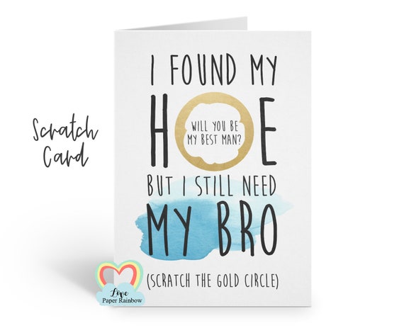 will you be my best man scratch card, funny best man proposal, will you be my usher, I need my bro, love paper rainbow, rude best man card