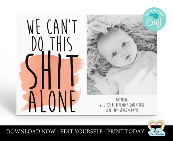 godparents card printable | we can't do this shit alone | photo card | will you be my godmother | personalized godmother card printable