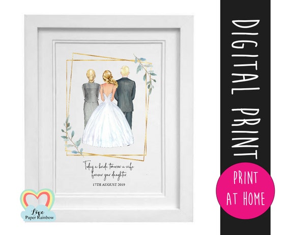 parents of the bride gift printable mother of the bride print thank you greenery download today a bride tomorrow a wife portrait creator