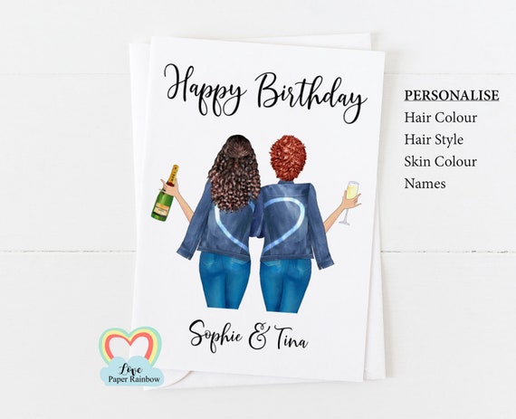 personalised friend birthday card, best friend birthday card, 2 friends birthday card, twins birthday card, personalised twin girls birthday